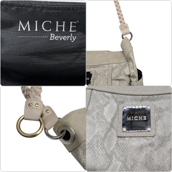 Miche Beverly Demi Snake Shoulder Bag Cream Grey Tote 2 Braided Straps Ruched - Picture 7 of 15